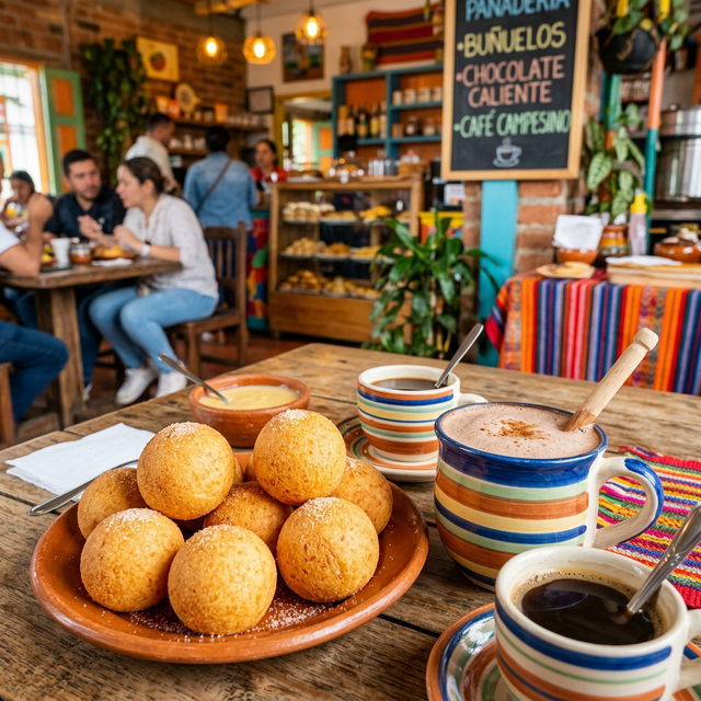 Buñuelos in an outdoor cafeteria