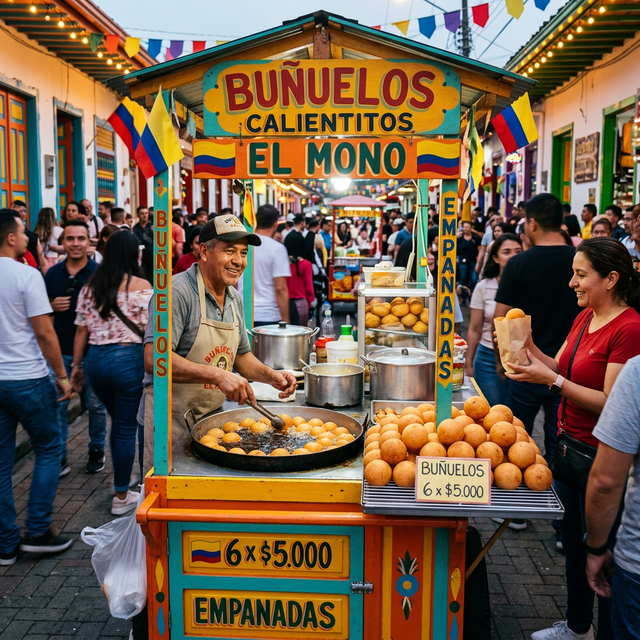 Serving hot buñuelos on the street